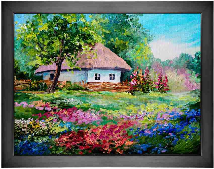 NEXT House in the village printed on cotton canvas fabric Canvas