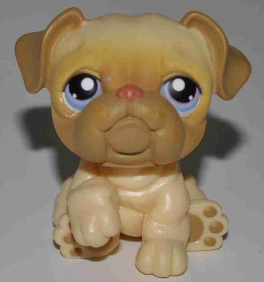 Littlest Pet Shop Bulldog 135 Tan Brown Accents Blue Lilac