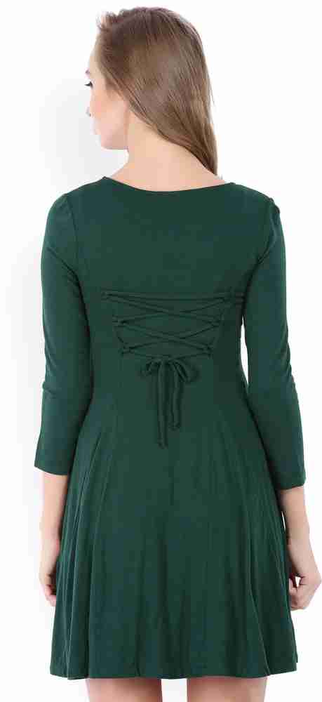 FOREVER 21 Women Fit and Flare Dark Green Dress Buy HUNTER GREEN