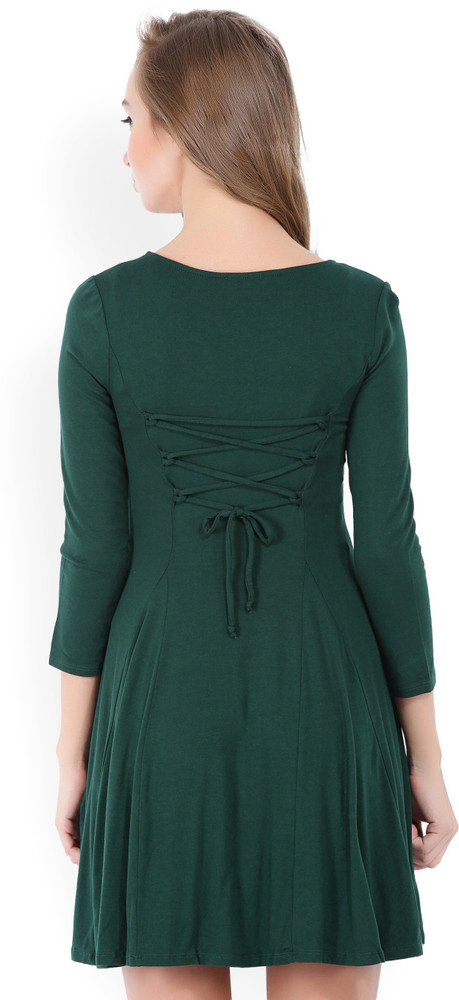 FOREVER 21 Women Fit and Flare Dark Green Dress Buy HUNTER GREEN