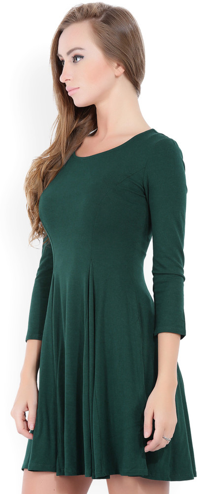FOREVER 21 Women Fit and Flare Dark Green Dress Buy HUNTER GREEN