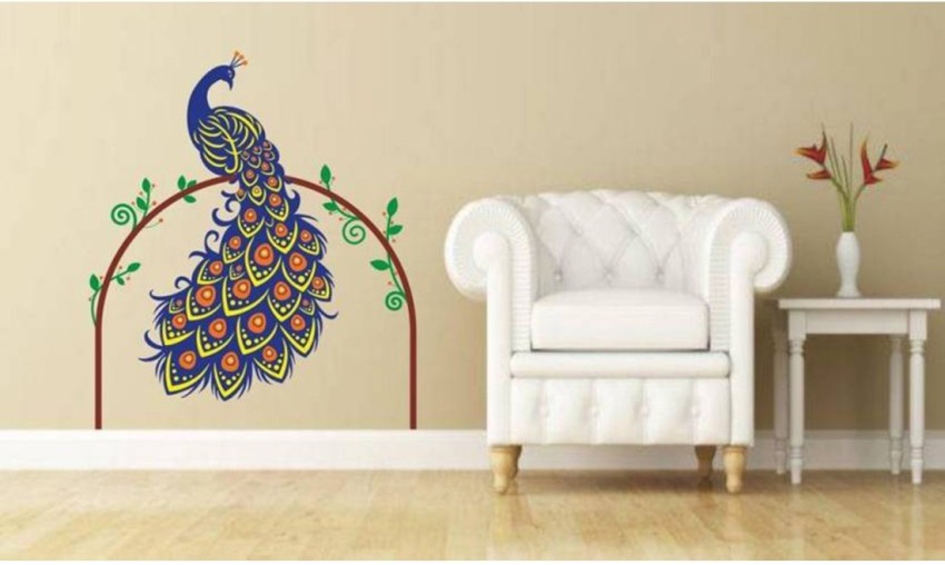 Aquire 120 cm Wall Stickers Peacock Bird on Branch in Blue Yellow Floral  Self Adhesive Sticker Price in India - Buy Aquire 120 cm Wall Stickers  Peacock Bird on Branch in Blue