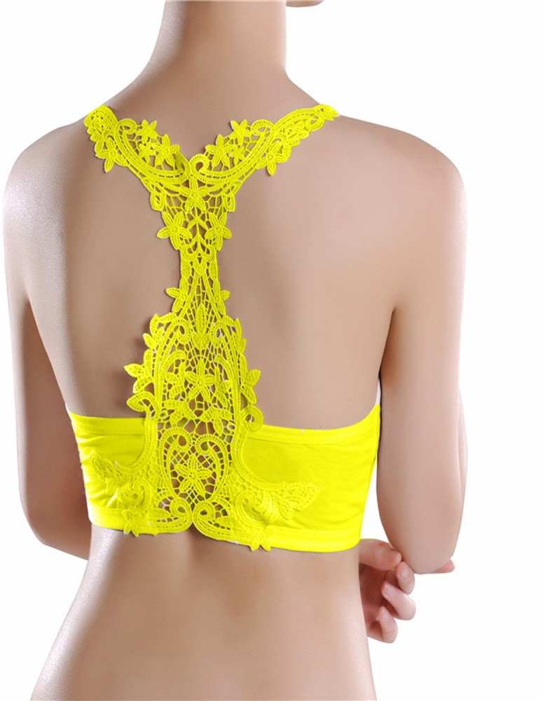 Buy Lace Bralette Bralet Bra Bustier Crop Top Free Size (28 Till 32) Pack  of 1 (C, Yellow) at
