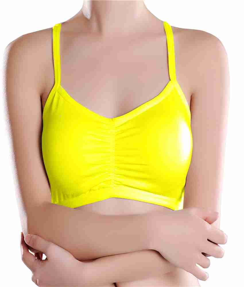Buy PLUMBURY® Women's Padded Lace Bralette Bra Camisole Crop Top,Yellow,  Free Size at