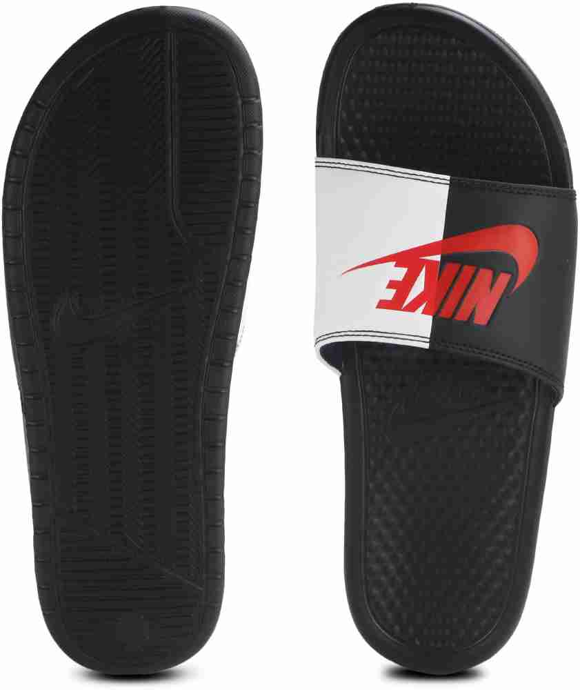 Red and black online nike slides