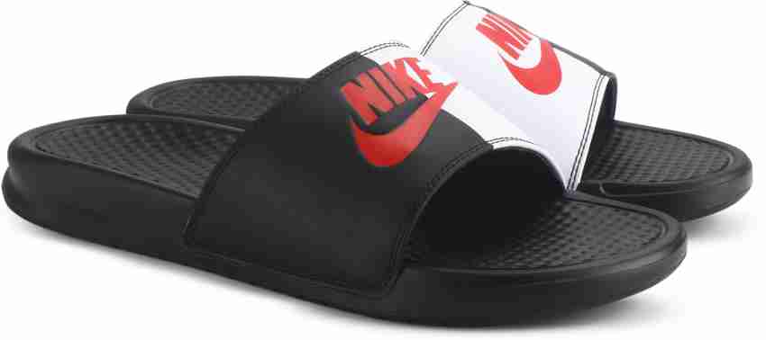 Black and clearance red nike slides