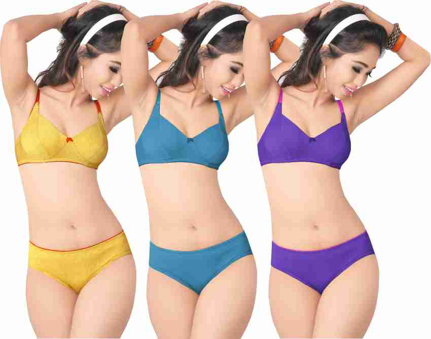 Buy MANSI Cotton Non Padded Non Wired Bra Panty Set Solid Color