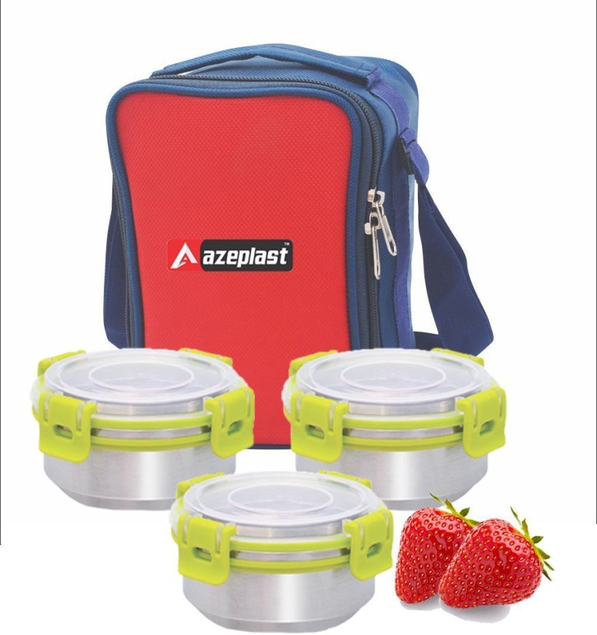 1set 800ml Three Compartment Plastic Lunch Box With Bag And