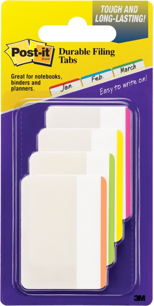 3M Post-it Durable File Tabs, 1 and 2, Bright Colors - 114 tabs