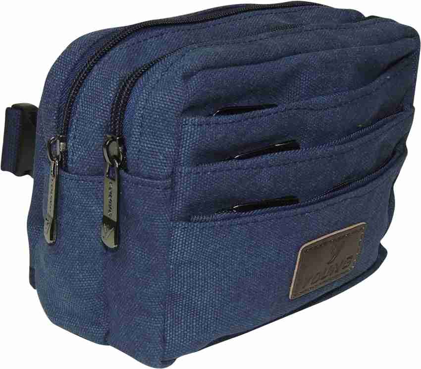 Young Blue Canvas Fabric Multiple Pockets Waist Pouch Bag For