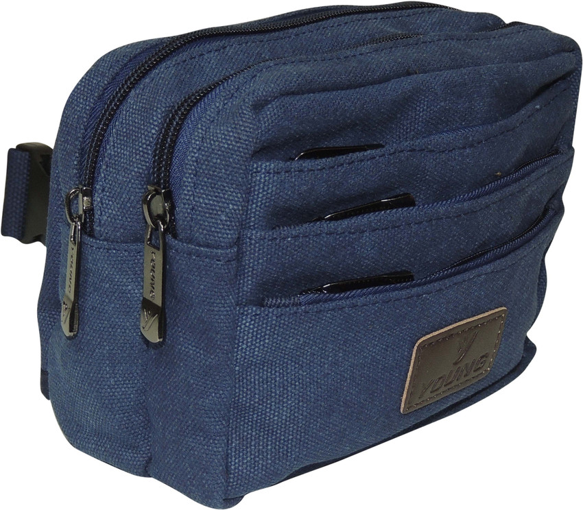 Young Blue Canvas Fabric Multiple Pockets Waist Pouch Bag For Men Waist Bags Blue Price in India Flipkart