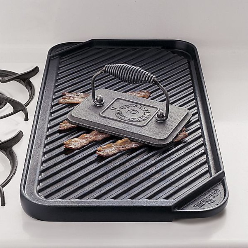 Lodge LGP3 Pre-Seasoned Rectangular Cast-Iron Grill Press, Black