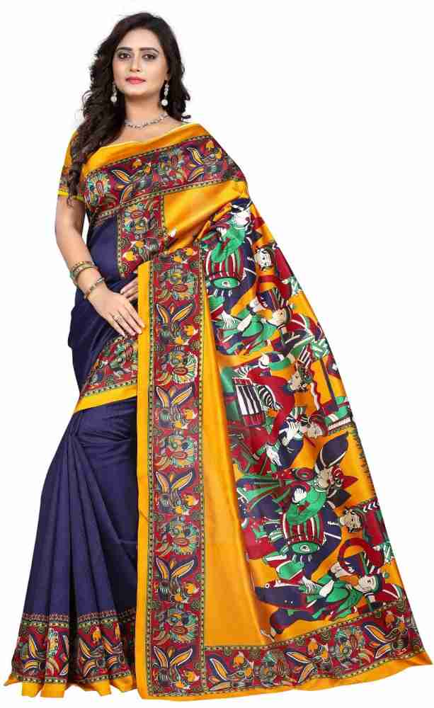 Jaanvi Fashion Women's Art Silk Kalamkari Printed Saree Price in India,  Full Specifications & Offers