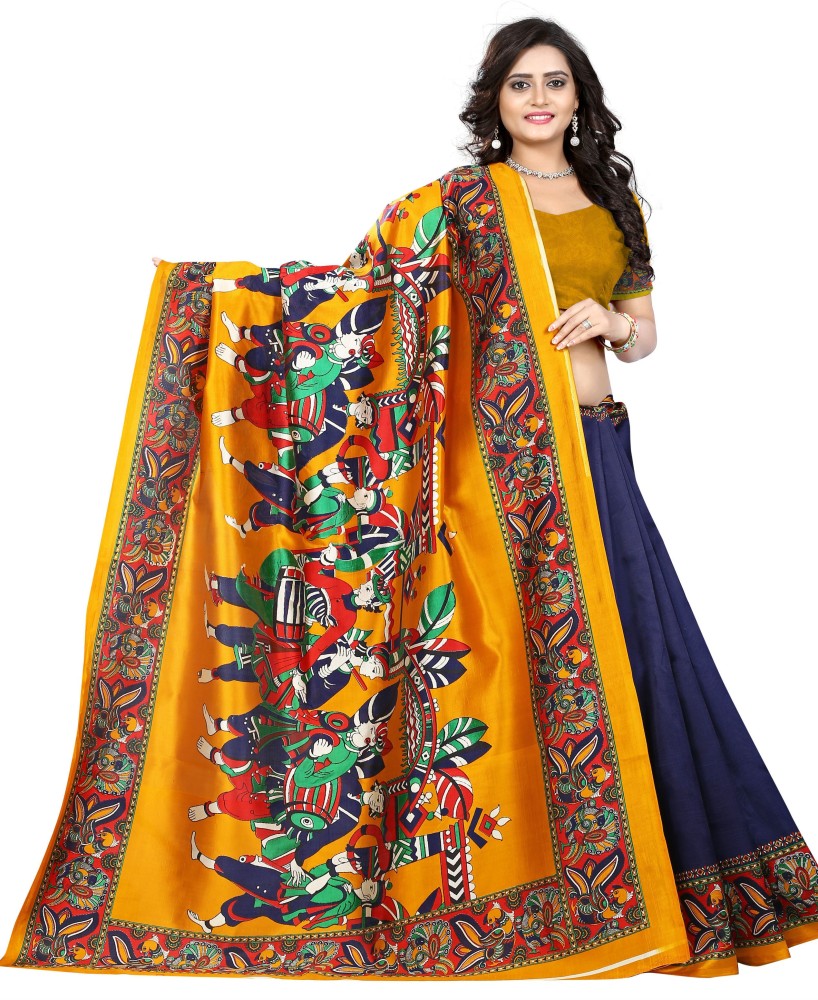 Buy Jaanvi Fashion Graphic Print Kalamkari Art Silk Multicolor