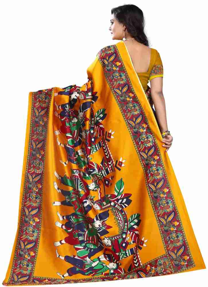 Buy Jaanvi Fashion Graphic Print Kalamkari Art Silk Multicolor