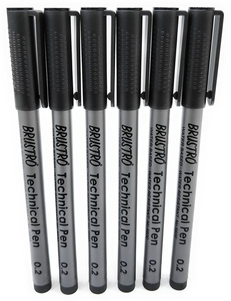 Brustro Professional Pigment Based Fineliner - Set of 8 (Black), 9 Piece