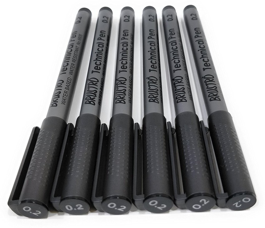 Brustro Professional Pigment Based Fineliner - Set of 8 (Black), 9 Piece