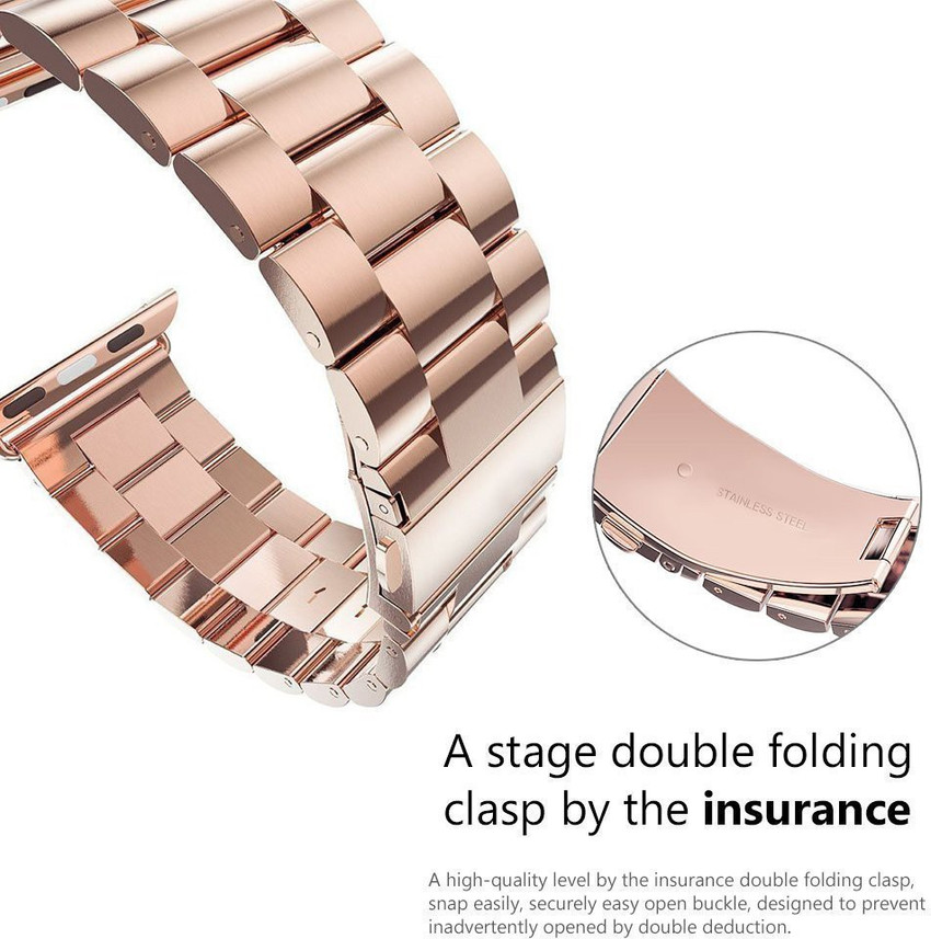 Memore Stainless Steel 3 Bead Strap with Durable Folding Clasp for