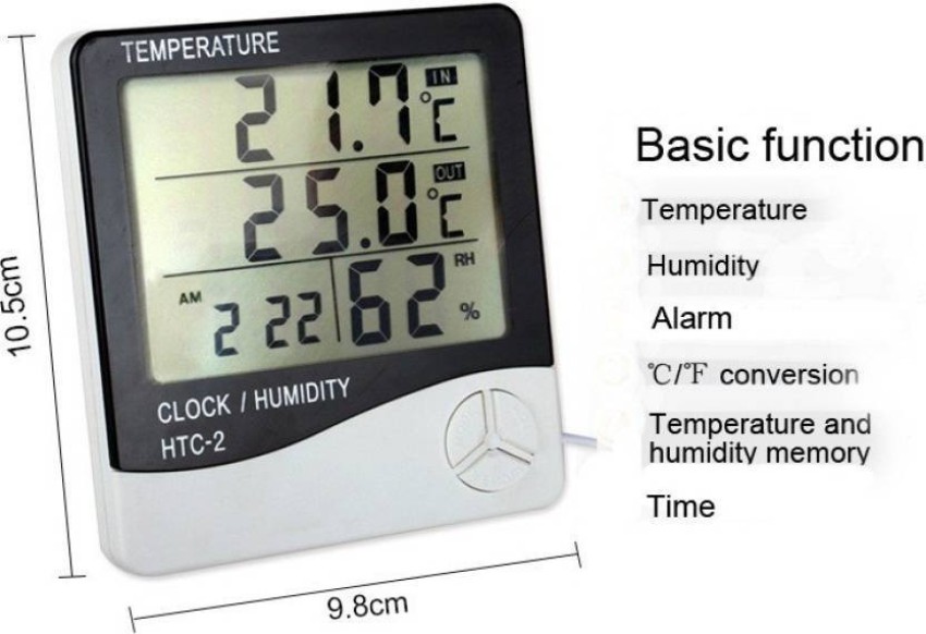 HTC-2 Digital Indoor Cum Outdoor Thermo-hygrometer with Temperature  Humidity Meter Tester and Clock at Rs 600, Thermo Hygrometer in Ahmedabad
