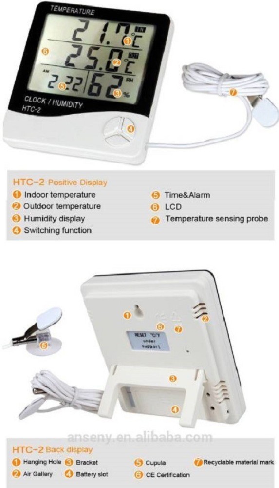 HTC-2 Digital Indoor Cum Outdoor Thermo-hygrometer with Temperature  Humidity Meter Tester and Clock at Rs 600, Thermo Hygrometer in Ahmedabad