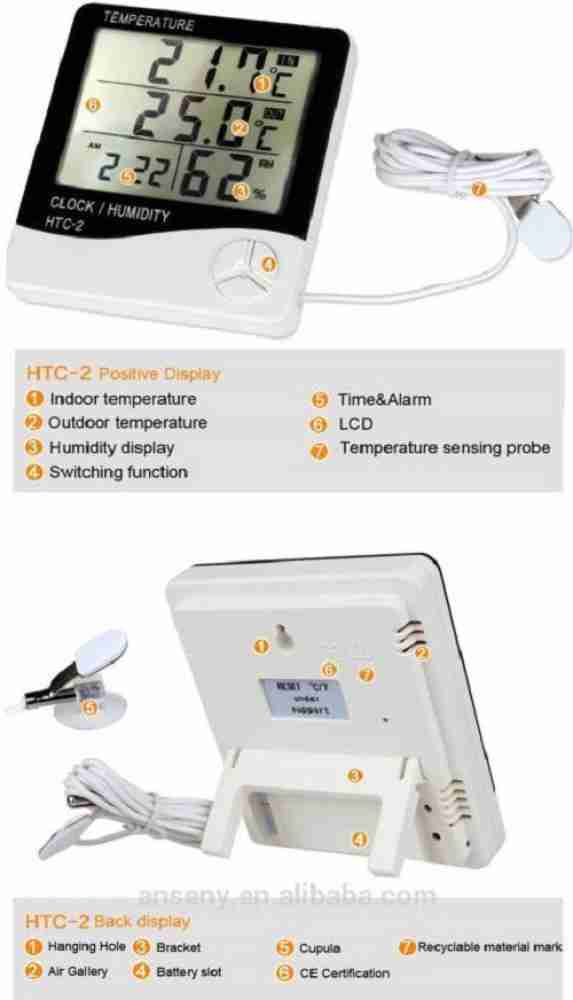 In/Out Temperature-Humidity Monitor with Clock and Jumbo Display