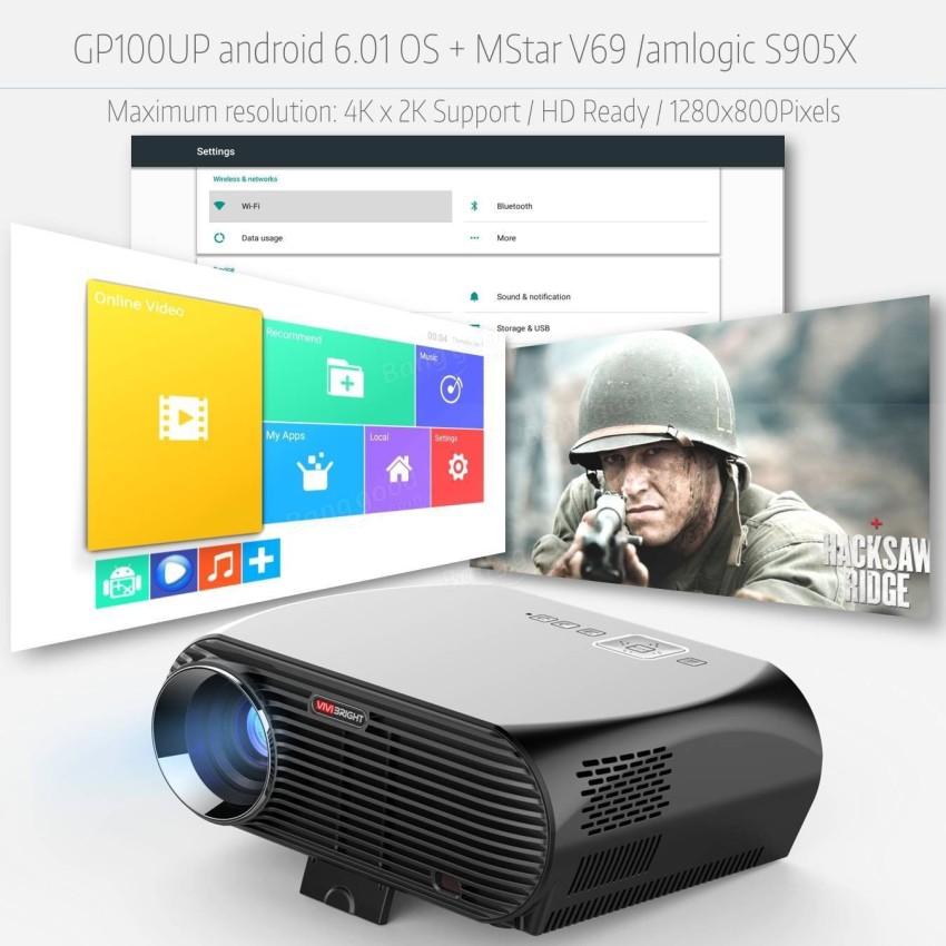 Portable projector Smart LED WiFi with Android 6.0 + 4K support