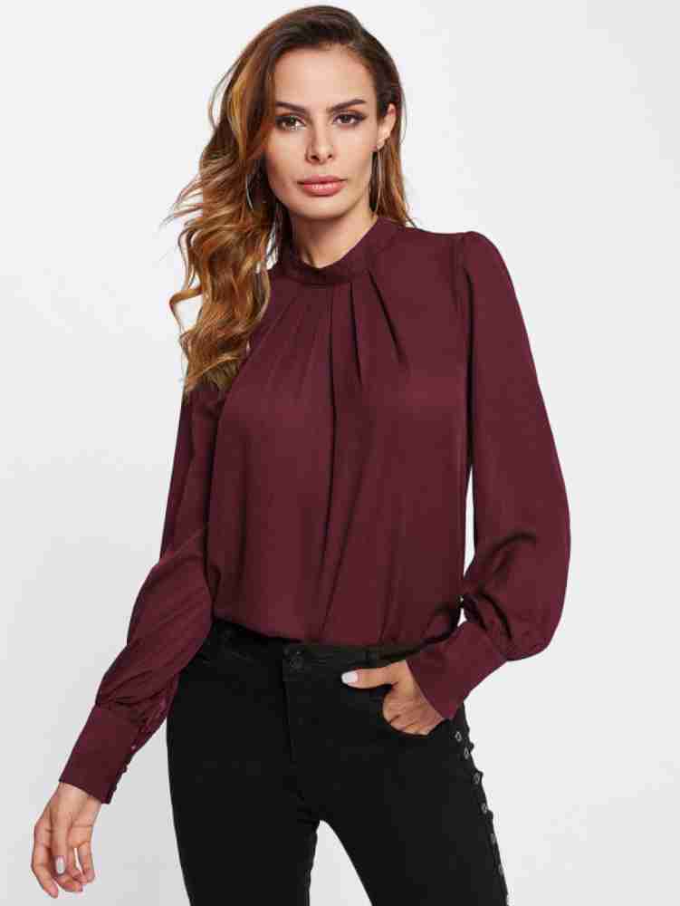 Fashion Maroon Long Sleeved Ladies Bodysuit