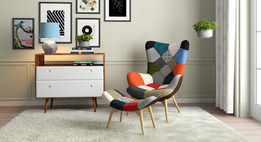 Urban Ladder Contour Ottoman Replica Fabric Living Room Chair