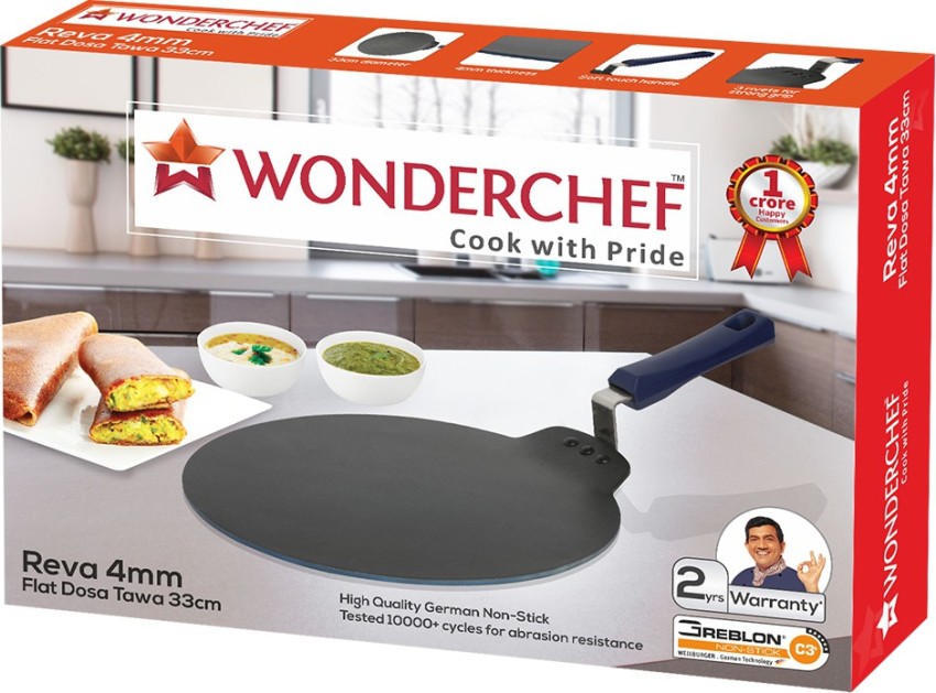 Wonderchef Reva Non-Stick and PFOA-Free Aluminum Indian Cooking Roti Naan Dosa Tawa Pan with Handle
