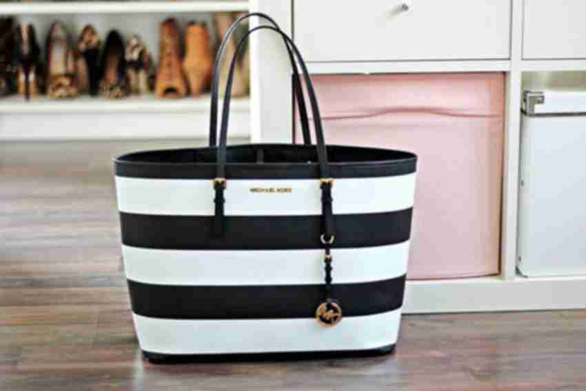Blue and white striped michael kors purse clearance
