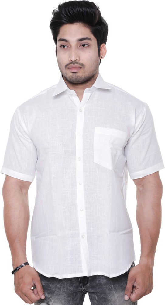 Uathayam Linen Basic Cotton Linen Formal White Shirt For Men