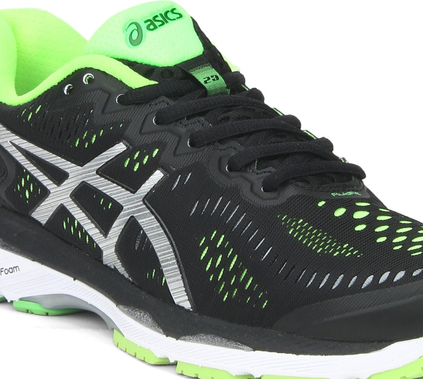 Asics GEL Kayano 23 Running Shoes For Men Buy Black Silver Safety Yellow Color Asics GEL Kayano 23 Running Shoes For Men Online at Best Price Shop Online for Footwears in India Flipkart