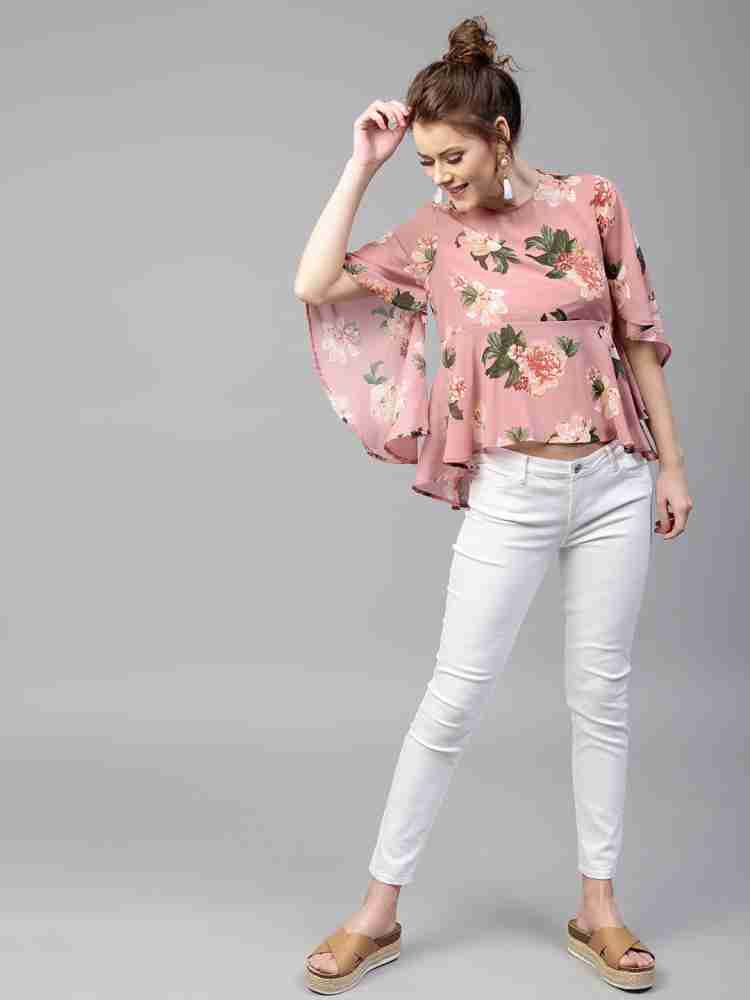 Buy SASSAFRAS Women Pink Floral Print A Line Top - Tops for Women