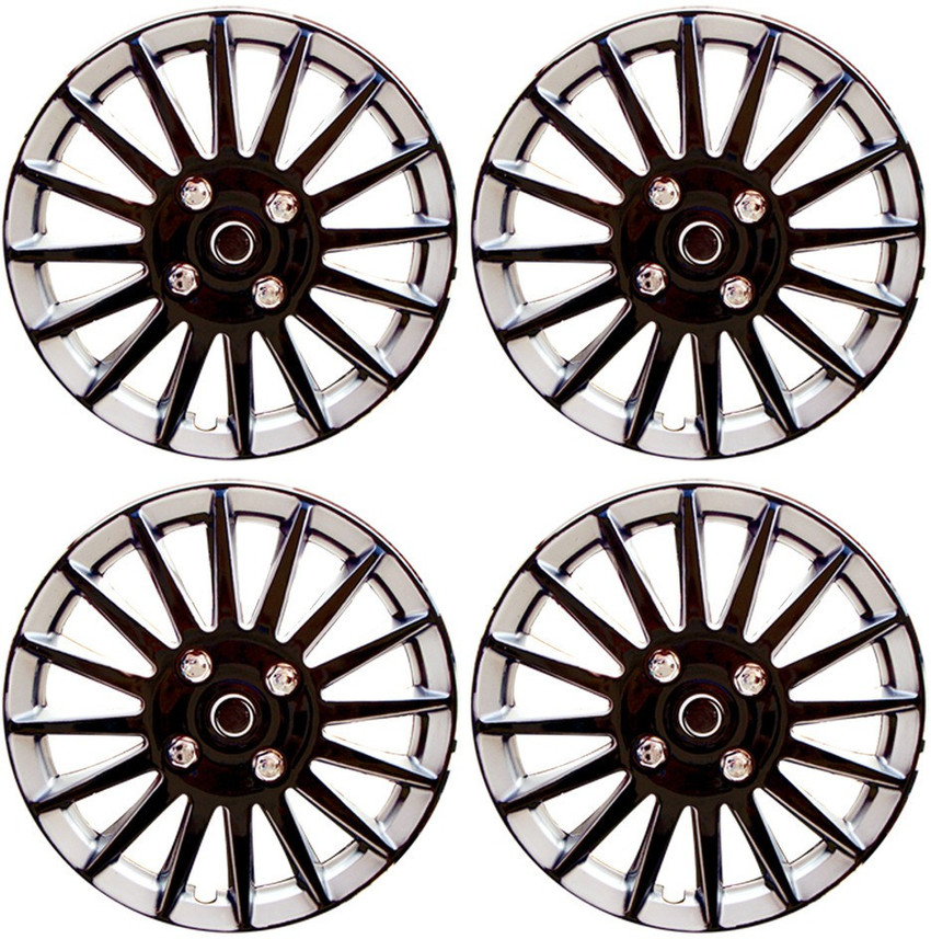 AUTO PEARL Premium Quality Car Full Caps Black and Silver 14