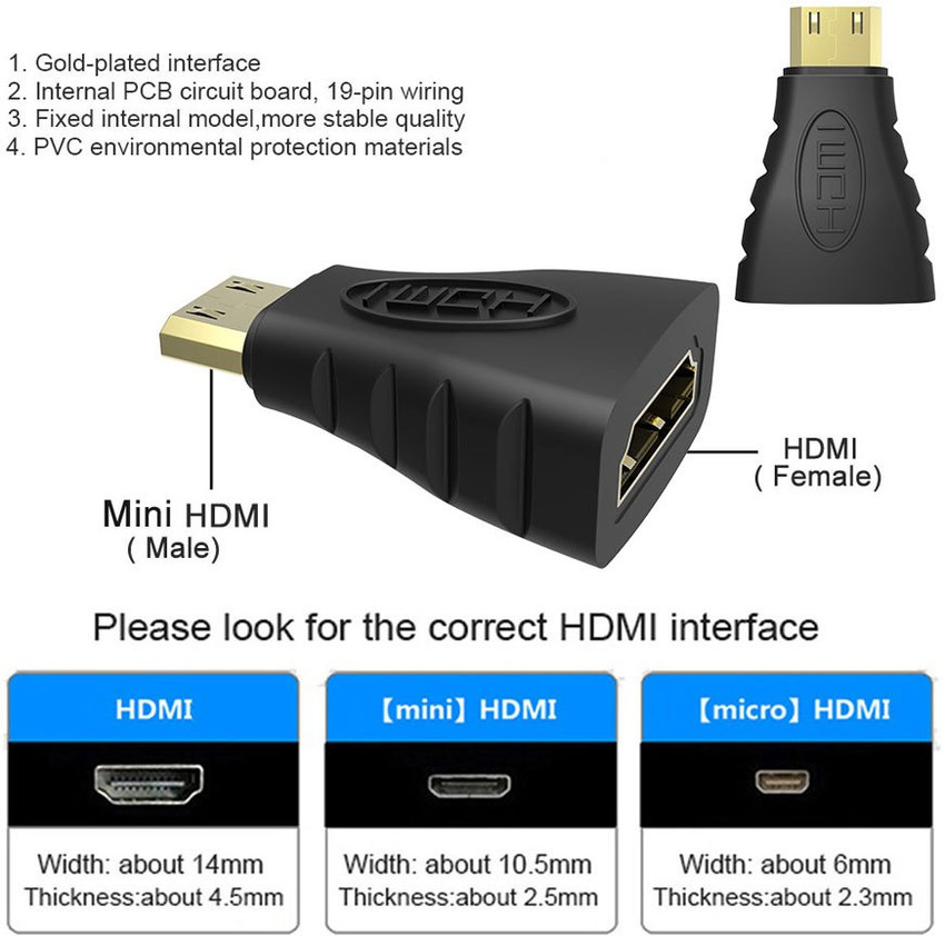 RETRACK HDMI Adapter 0.3 m Mini HDMI Male to Female Connector for