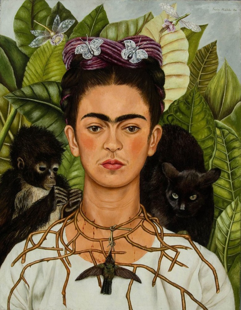 Self-Portrait with Thorn Necklace and Hummingbird- Frida Kahlo's Paintings  Collection - Premium Quality Poster For Home And Office Décor Paper Print  - Frida Kahlo posters - Art & Paintings posters in India 