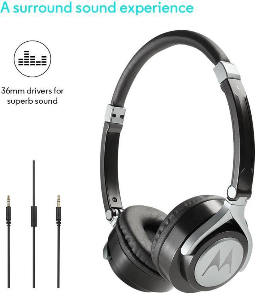 MOTOROLA Pulse 2 Wired Headset with Mic Black Over the Ear