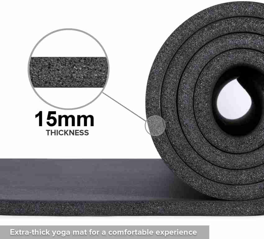 KOBO 15 mm Black NBR Athletica Multi-use Thick Exercise , Non-slip and  Anti-tear. Great for Hot Yoga and the Gym Black 15 mm Yoga Mat