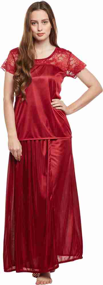 Claura Women Embellished Maroon Night Suit Set Price in India Buy Claura Women Embellished Maroon Night Suit Set at Flipkart Night Suit Set