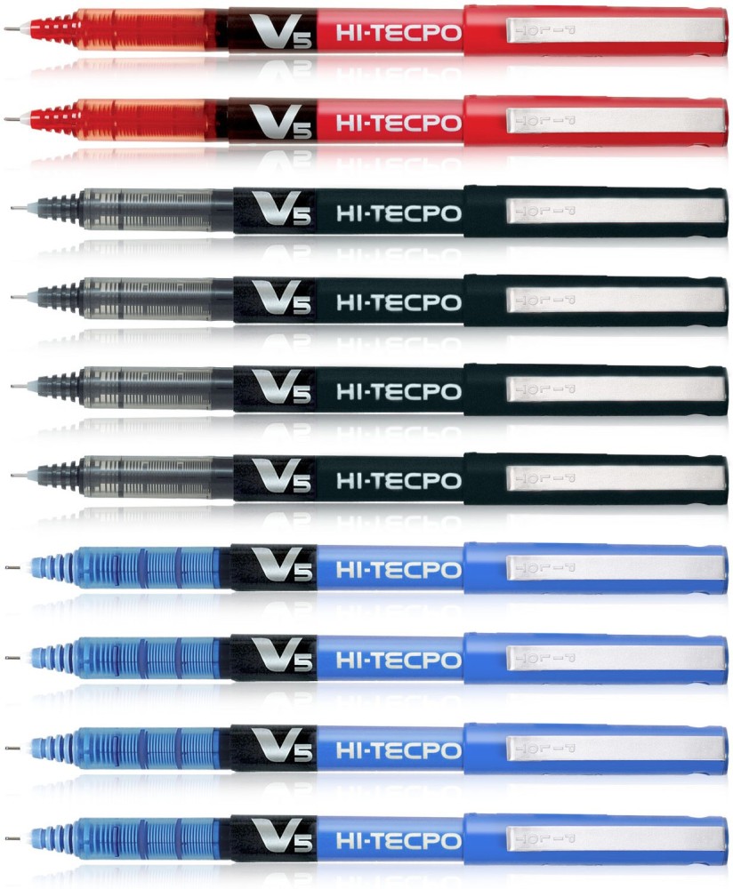 Pilot V5 Hi-Tecpoint Rollerball Pen - Fine 0.5mm Nib - Pack of 4 - Black,  Blue, Red, Green