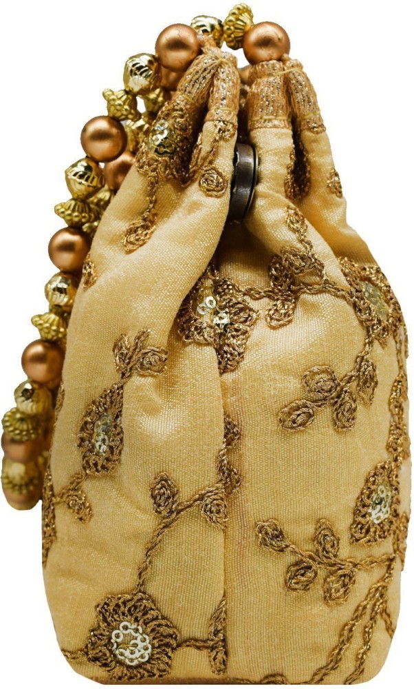 White & Golden Potli, Bridal Embroidered Designer Potli Bag, Wedding Bag  For Women, Clutch Bags, Ethnic