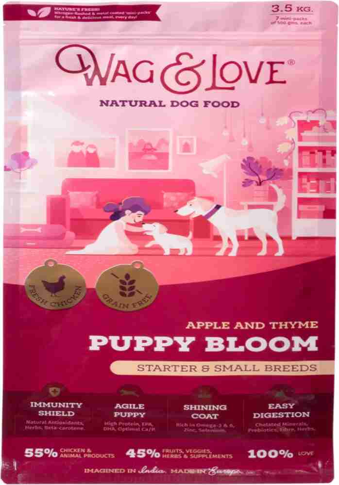 Wag Love Natural Dry Dog Food Puppy Bloom For Small Medium Breed Puppy Fruit Meat Chicken 3.5 kg 2x1.75 kg Dry Young Dog Food Price in India Buy Wag