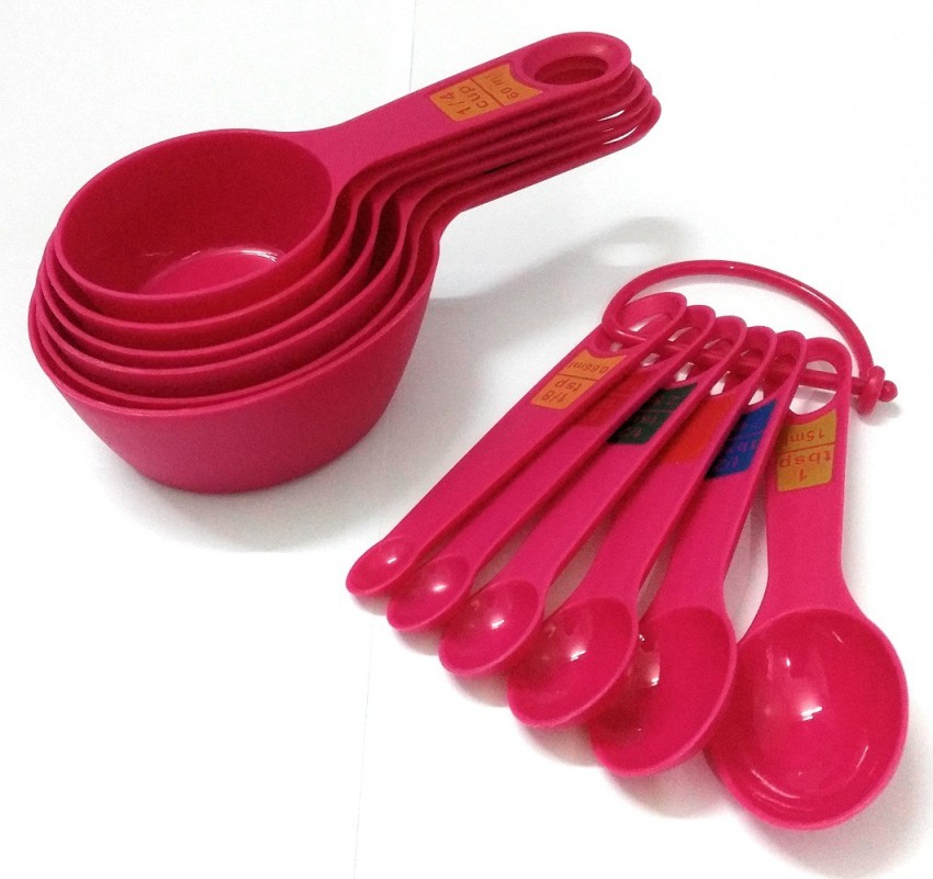 8 Pcs/set Measuring Cup Spoon Set Stainless Steel Handle Plastic Measuring  Cup Cooking Baking Tool, Pink 