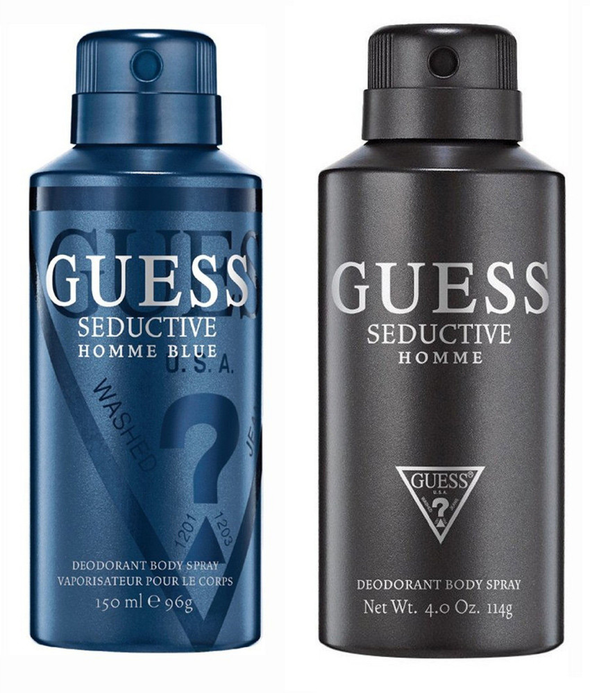 GUESS Seductive Homme Blue and Black Deodorant 150ML Each Pack of 2 Deodorant Spray For Men Women Price in India Buy GUESS Seductive Homme Blue and Black Deodorant 150ML