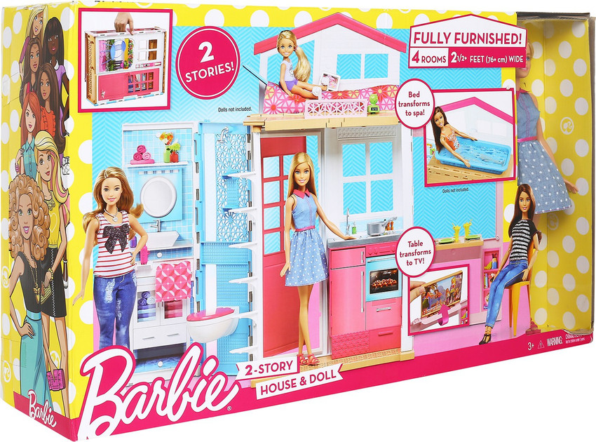Barbie 2 story store house and doll