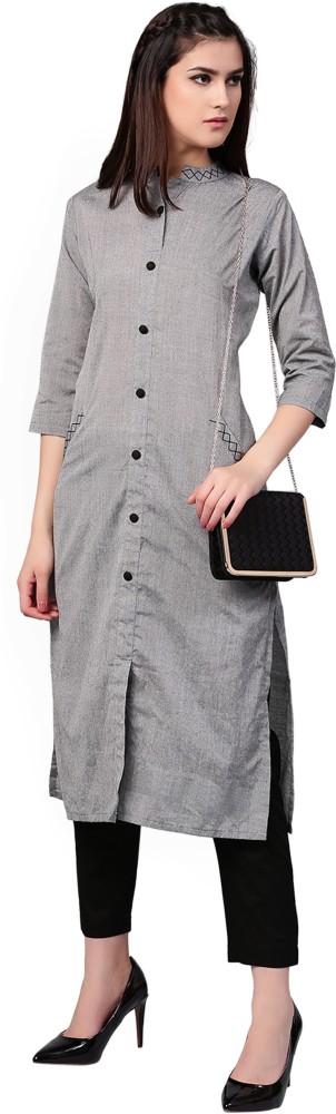 Aks women black solid straight cheap kurta