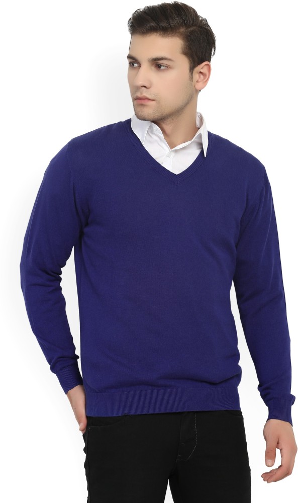 WILLS LIFESTYLE Solid V neck Casual Men Blue Sweater Buy Classic