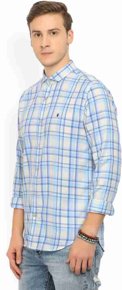 Louis Philippe LP Cotton Check Shirt Color Light Blue Size XL