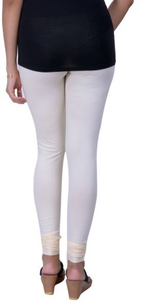 Indian Women White High Quality Leggings Solid Churidar Free Size