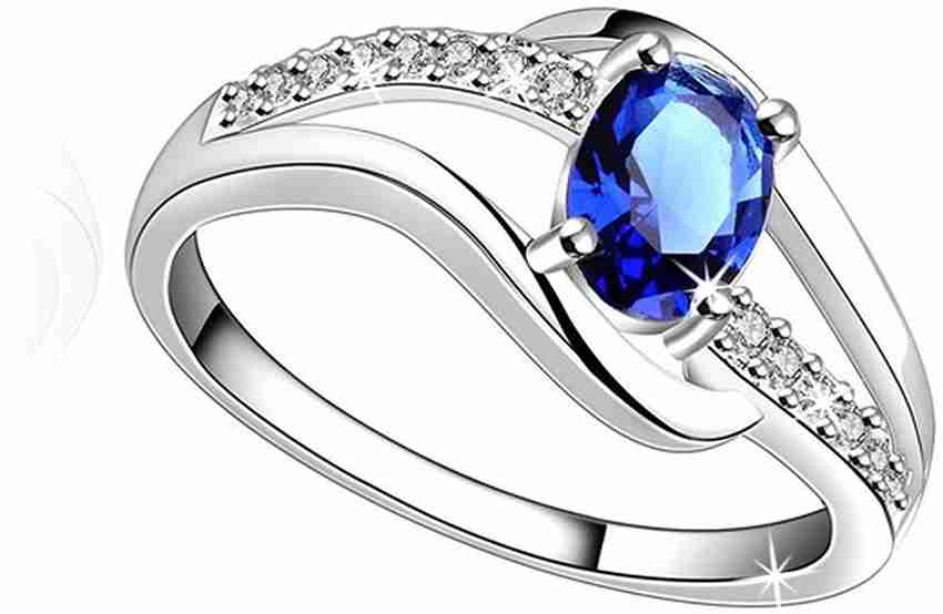 Blue stone platinum ring top